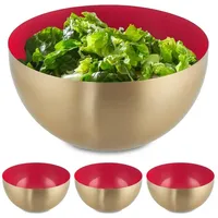 Relaxdays 4 x Salatschüssel aus Edelstahl, rot/gold