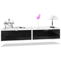 Vladon Lowboard, Schwarz Hochglanz, 80x37x29 cm, Wohnzimmer, Wohnwände, Lowboards,