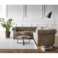 DeLife Ecksofa Chesterfield 209x200 cm Taupe Abgesteppt