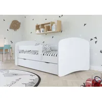 Bjird Kinderbett Jugendbett 70x140 cm Weiß mit Matratze Rausfallschutz