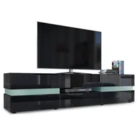 Vladon Lowboard, Schwarz Hochglanz, 177x45x39 cm, Wohnzimmer, Wohnwände, Lowboards,