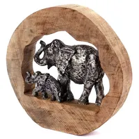 Creedwood SKULPTUR Log Elephants | Mangoholz, 37cm, Silber |