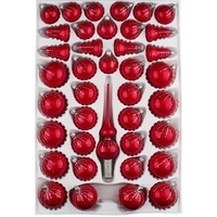 Navidacio 39 TLG. Glas-Weihnachtskugeln Set Hochglanz Rot Silber Regen