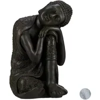 Relaxdays Buddha Figur geneigter Kopf, XL 60cm, Asia Gartenfigur,