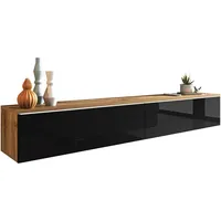 Mirjan24 Tv-Lowboard, Eiche Wotan, Schwarz Hochglanz, Rechteckig,Rechteckig, 180x30x33 cm,