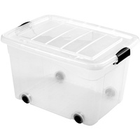 Ondis24 Aufbewahrungsbox, Rollbox mit Deckel, 60 L, transparente Kunststoffbox,
