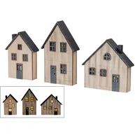 Levandeo LED Haus 3er Set Deko Aufsteller MDF Holz