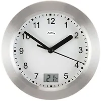 AMS Wanduhr W9223 (Quarzuhr,Wohnzimmer,Esszimmer,Küche,Arbeitszimmer,Büro,Flur) silberfarben