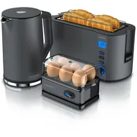 Arendo 3-teiliges Frühstücksset, Wasserkocher ELEGANT 1,5l, 4-Scheiben Toaster, 6er