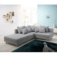 DeLife Ecksofa Clovis Grau Flachgewebe Hocker Ottomane Links Modulsofa