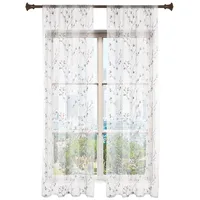Woltu Gardinen transparent Blumen Stickerei mit Kräuselband Leinen Optik(2