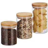 Relaxdays 3er Set Vorratsdosen Glas ver. Größen Hellbraun,Transparent