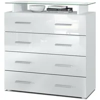 Vladon Kommode, Weiß Hochglanz, Holzwerkstoff, 76x81x35 cm, Wohnzimmer, Kommoden
