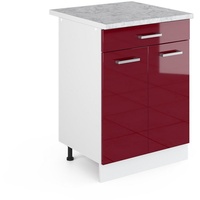 Vicco Unterschrank R-Line, 60 cm mit Schubladen, Bordeaux Hochglanz/Weiß