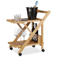 Relaxdays Küchenwagen Bambus mit 2 Ablagen Hellbraun,Schwarz