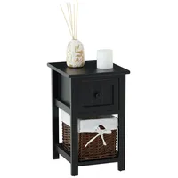 CARO-Möbel Nachttisch Schwarz, Holzwerkstoff, getrocknete Naturmaterialien, Vintage 28x46x31 cm,
