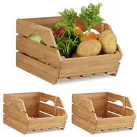 Relaxdays 3 x Universal Stapelkiste aus Bambus, offene Aufbewahrungsbox,