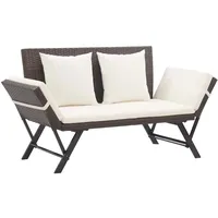 Furnicato Gartenbank mit Auflagen 176 cm Braun Poly Rattan