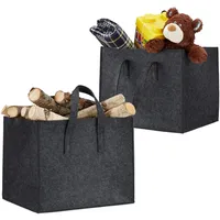 Relaxdays 2x Kaminholzkorb aus Filz, 2 Griffe, zum Tragen,