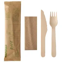 Papstar Besteckset Holz "pure" : Messer, Gabel, Serviette in