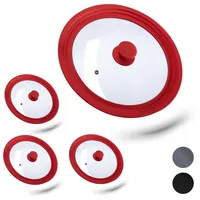 Relaxdays 4 x Topfdeckel 26-30 cm mit Silikon rot