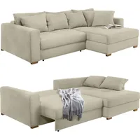 Luma-home Ecksofa-Dauerschläfer, 288/186/86 cm, Federkern Bettkasten, Ottomane beidseitig montierbar,