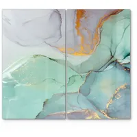 Deqori Herdblende-/Abdeckplatte 'Zerlaufene Wasserfarbe', Glas, (2 tlg), Herdabdeckplatte Ceranfeld
