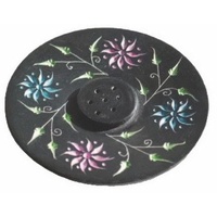 Saraswati Räucherstäbchenhalter rund Black Stone, bunt bemalt