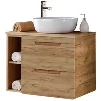Lomadox Waschtischunterschrank 81 cm mit Keramikbecken LUTON-56-CRAFT Wotan Eiche