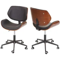 Mendler Bürostuhl HWC-G25, Drehstuhl Schreibtischstuhl, Bugholz Walnuss-Optik Retro drehbar