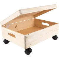 Creative Deco XL Große Holzkiste mit Deckel und Rollen