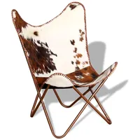 VidaXL Butterfly-Sessel Braun und Weiß Echtes Kuhfell