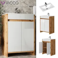 Vicco Waschbecken mit Unterschrank Lemgo Eiche Weiß 60 cm