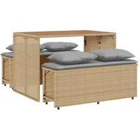 VidaXL 3-tlg. Garten-Essgruppe mit Kissen Beige Poly Rattan