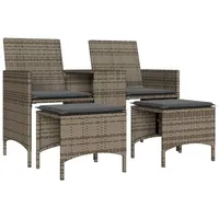 VidaXL Gartensofa 2-Sitzer mit Tisch und Hockern Grau Poly