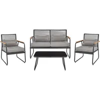 Beliani Lounge Set Schwarz 4-Sitzer Auflagen Grau Gartentisch Gartensofa