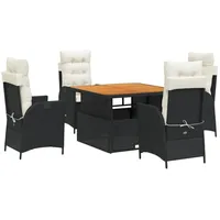 Torana vidaXL 5-tlg. Garten-Essgruppe mit Kissen Schwarz Poly Rattan