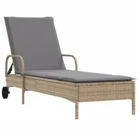 VidaXL Sonnenliege mit Rollen und Auflage Beige Poly Rattan