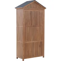 Beliani Gartenhaus + Gartenschrank Stahldach Akazenholz 4 Fächer braun
