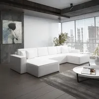 Fun Möbel Wohnlandschaft Schlafsofa Sofa CONOR PREMIUM Kunstleder Weiß