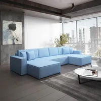 Fun Möbel Wohnlandschaft Schlafsofa Sofa CONOR PREMIUM Kunstleder Azurblau