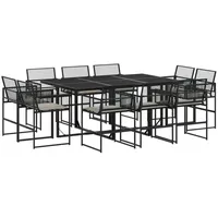 VidaXL 11-tlg. Garten-Essgruppe mit Kissen Schwarz Poly Rattan