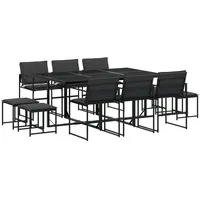 VidaXL 11-tlg. Garten-Essgruppe mit Kissen Schwarz Textilene