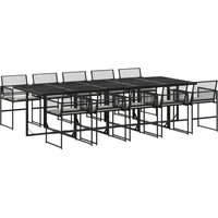 VidaXL 11-tlg. Garten-Essgruppe mit Kissen Schwarz Poly Rattan