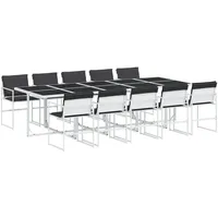 VidaXL 11-tlg. Garten-Essgruppe mit Kissen Weiß Textilene