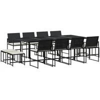 VidaXL 13-tlg. Garten-Essgruppe mit Kissen Schwarz Poly Rattan