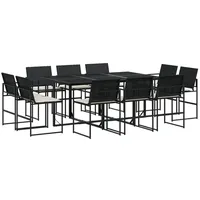 VidaXL 11-tlg. Garten-Essgruppe mit Kissen Schwarz Poly Rattan