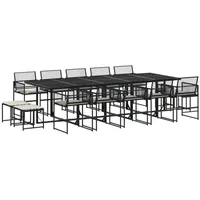 VidaXL 15-tlg. Garten-Essgruppe mit Kissen Schwarz Poly Rattan