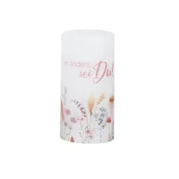 MARELIDA LED Kerze mit Zitat Blumen Motiv Echtwachs flackernd