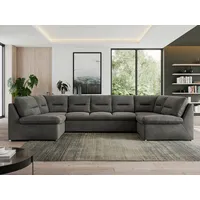 MKS Meble MKS Wohnlandschaft Dunkelgrau, 6-Sitzer, U-Form, 340x93x206 cm,